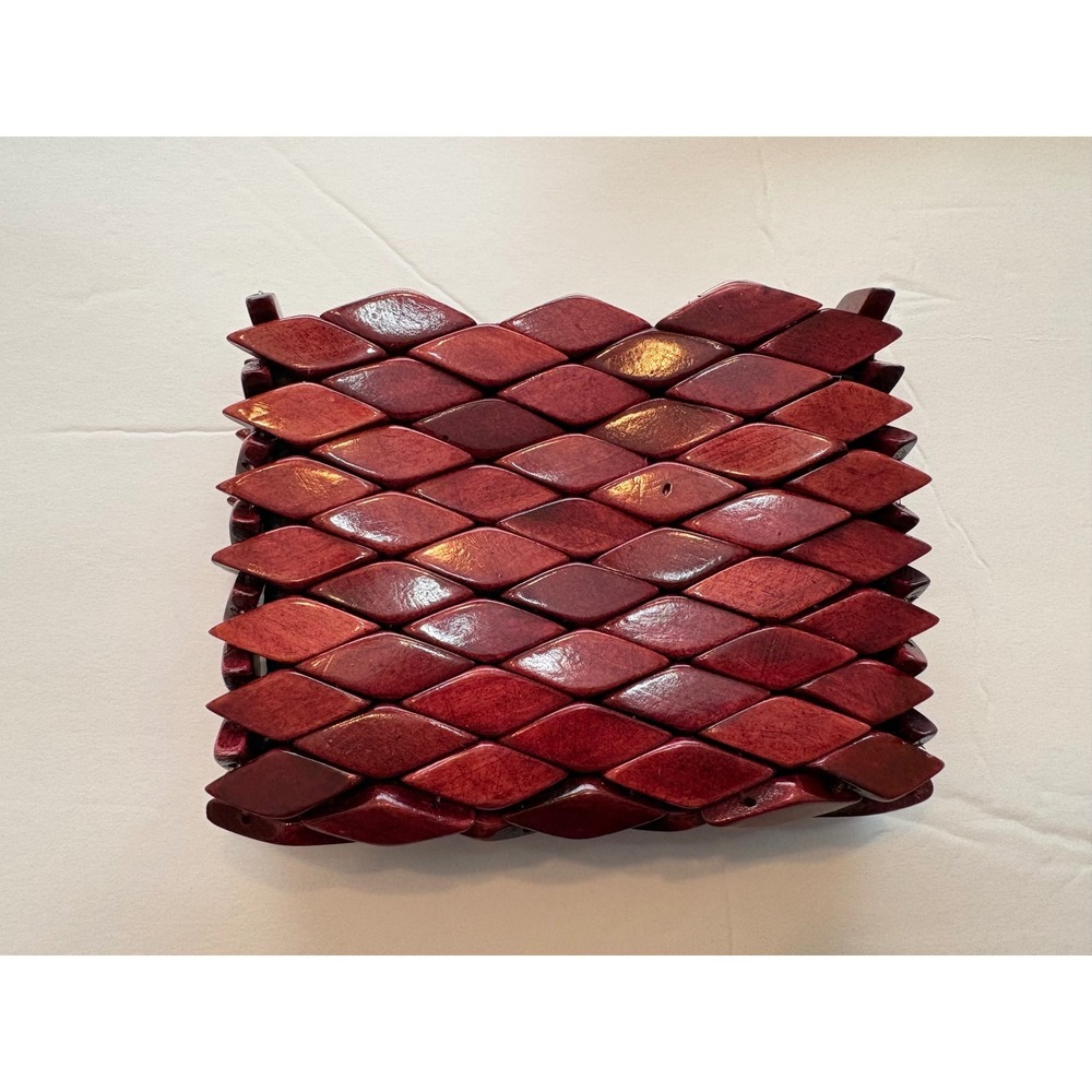 Brazilian Wood Tile Geometric Clutch Bag Red Brown Diamond Pattern Zipper